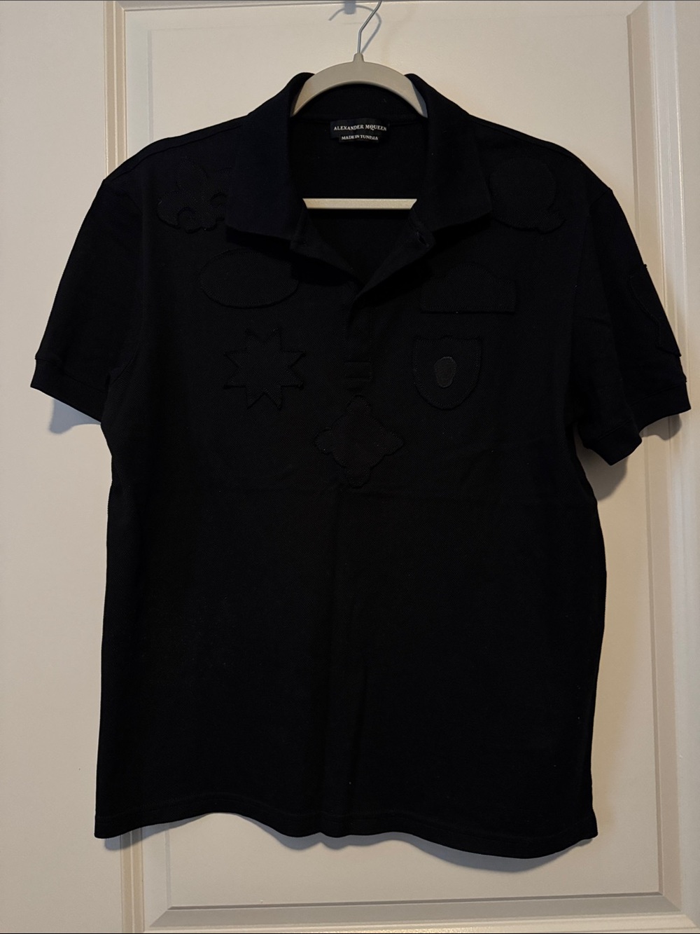 Alexander McQueen Black Polo with Tonal Crest Embroideries